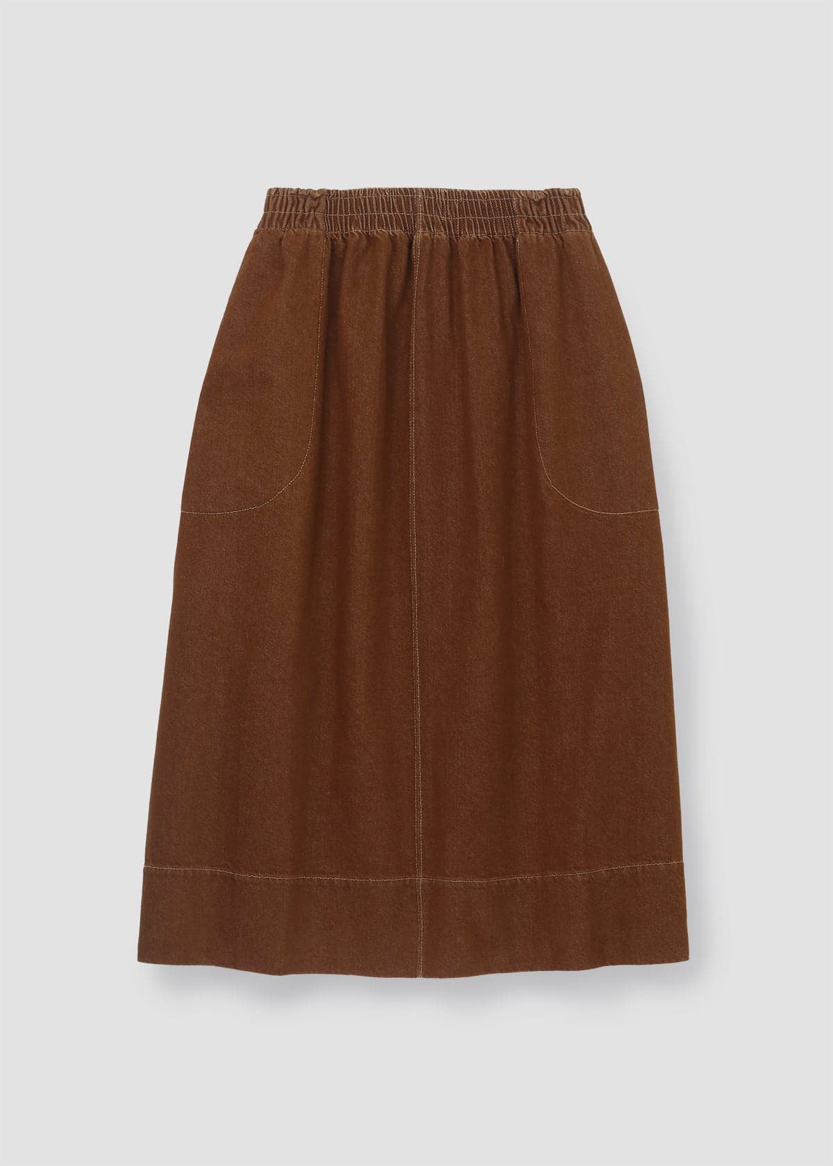 Alma-Leigh Recylced Cotton Denim Skirt in Bark Brown