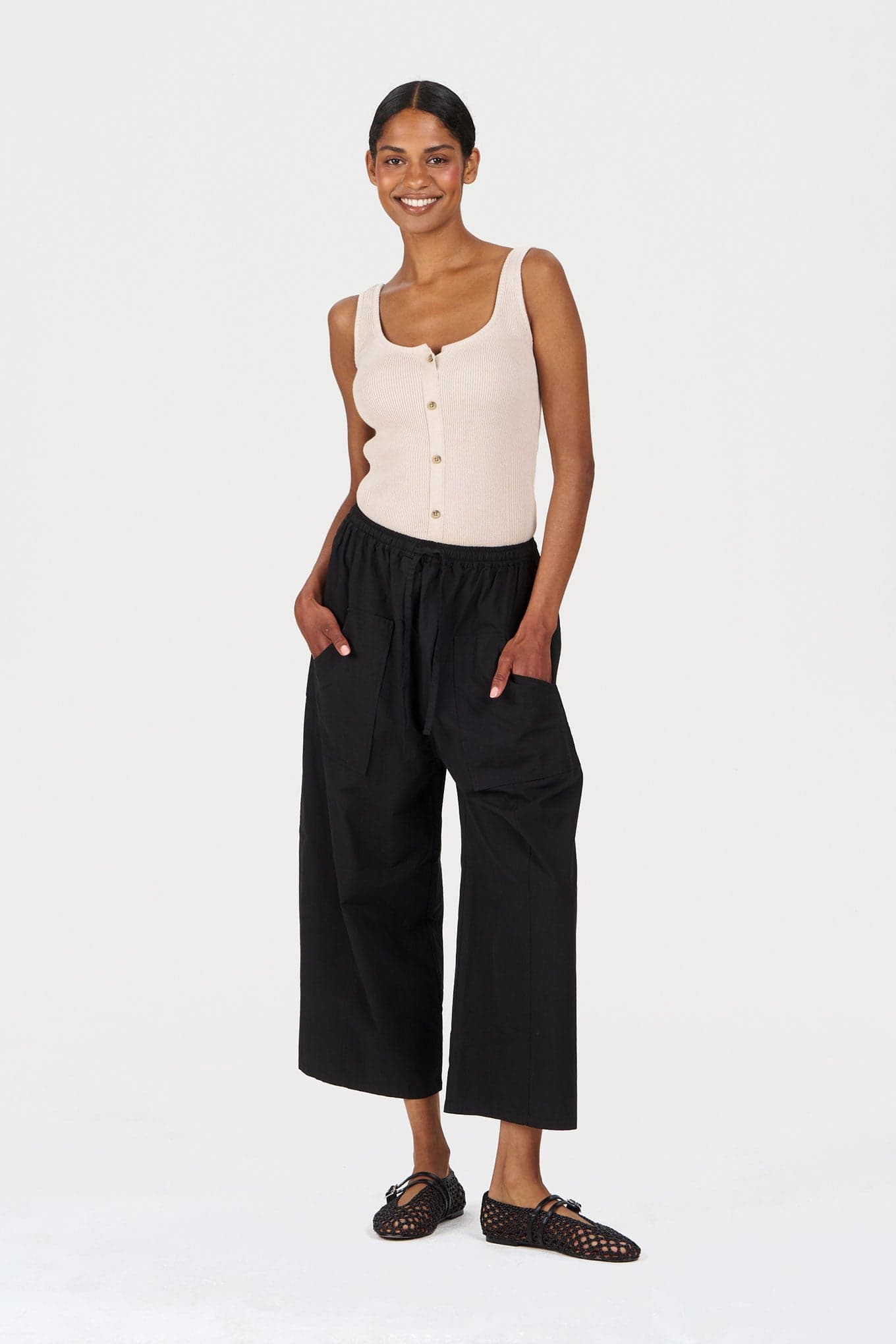 CLEO Organic Cotton Wide-Leg Trousers – Black