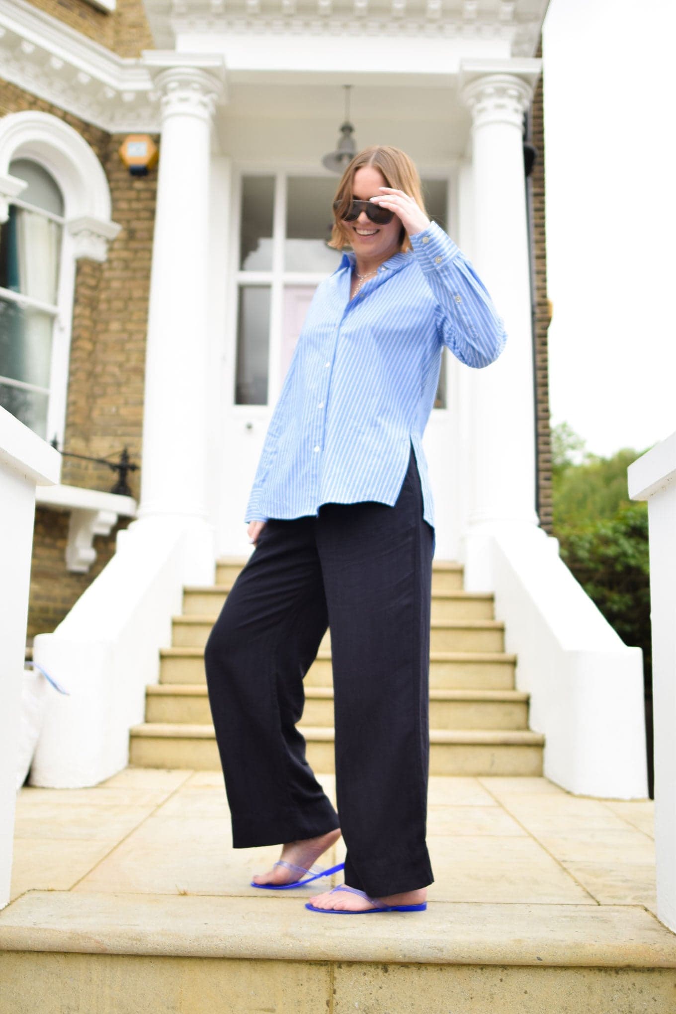 LION Wide Leg Tencel Linen Trousers - Navy