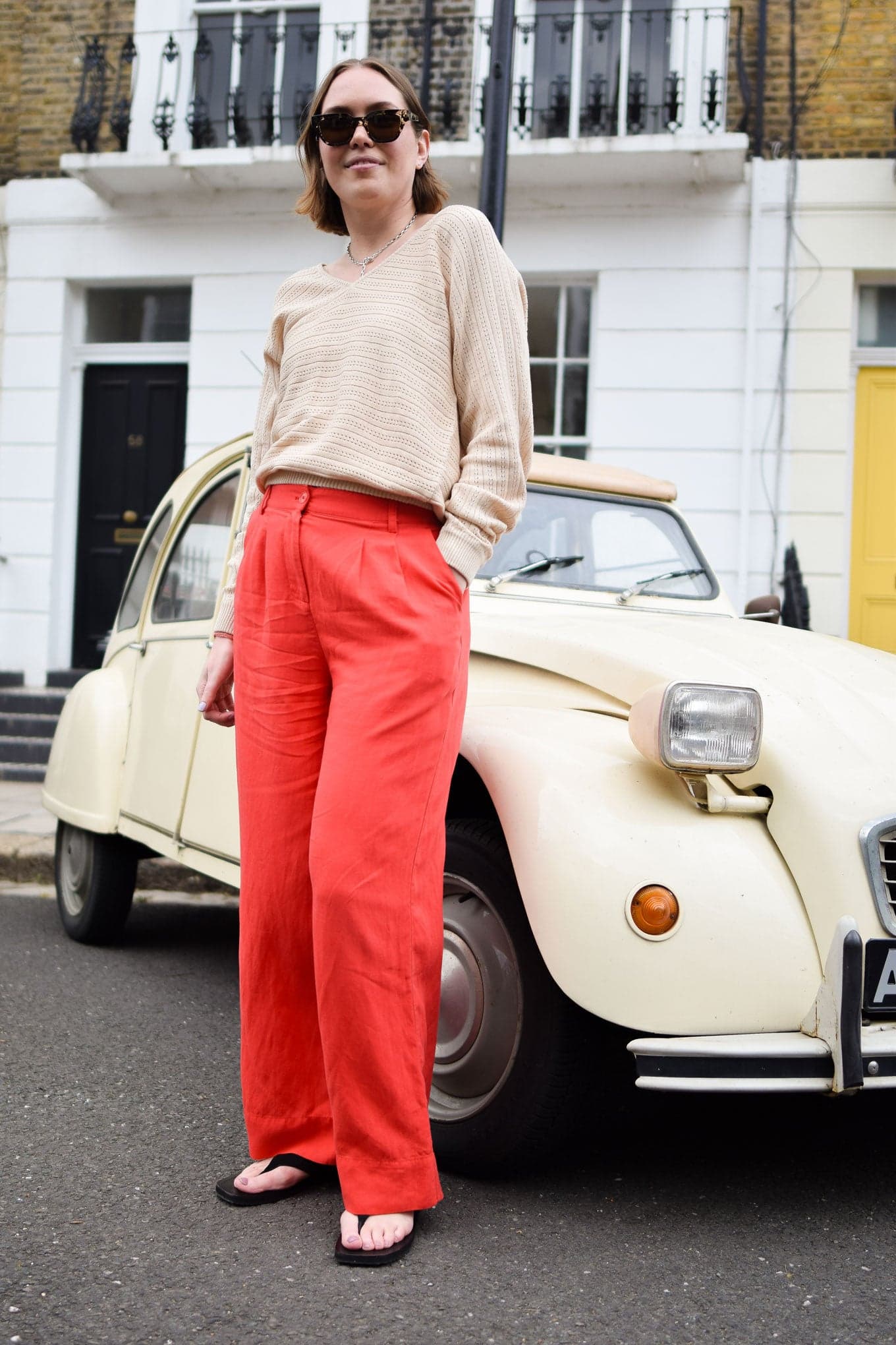 LION Wide Leg Tencel Linen Trousers - Coral