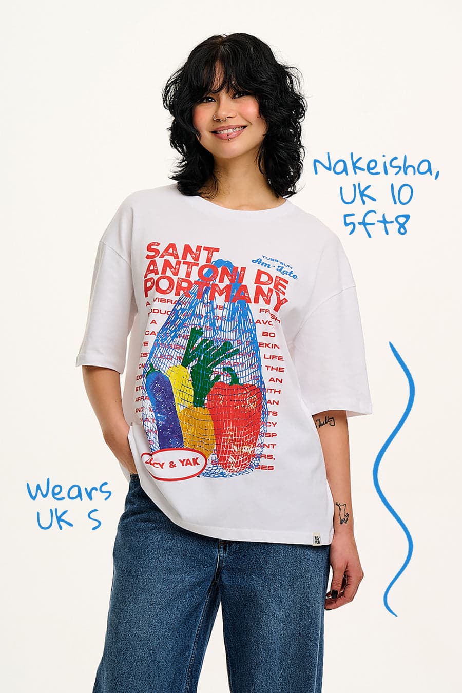 Benny - Oversized Cotton T-Shirt in White Sant Antoni Print
