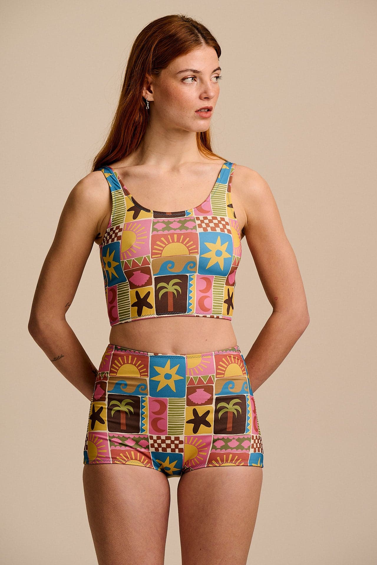 Monte - Bikini Bottom Shorts in Coastal Tile