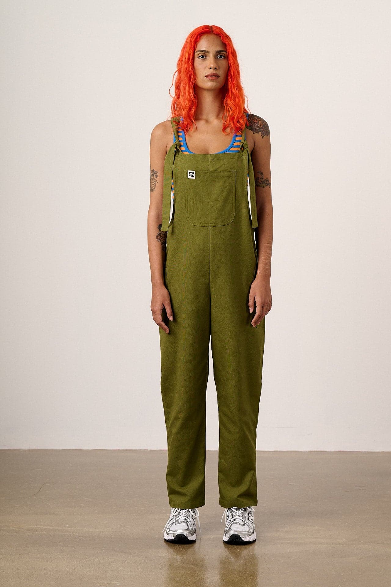 Una - Cotton Dungarees in Khaki Green