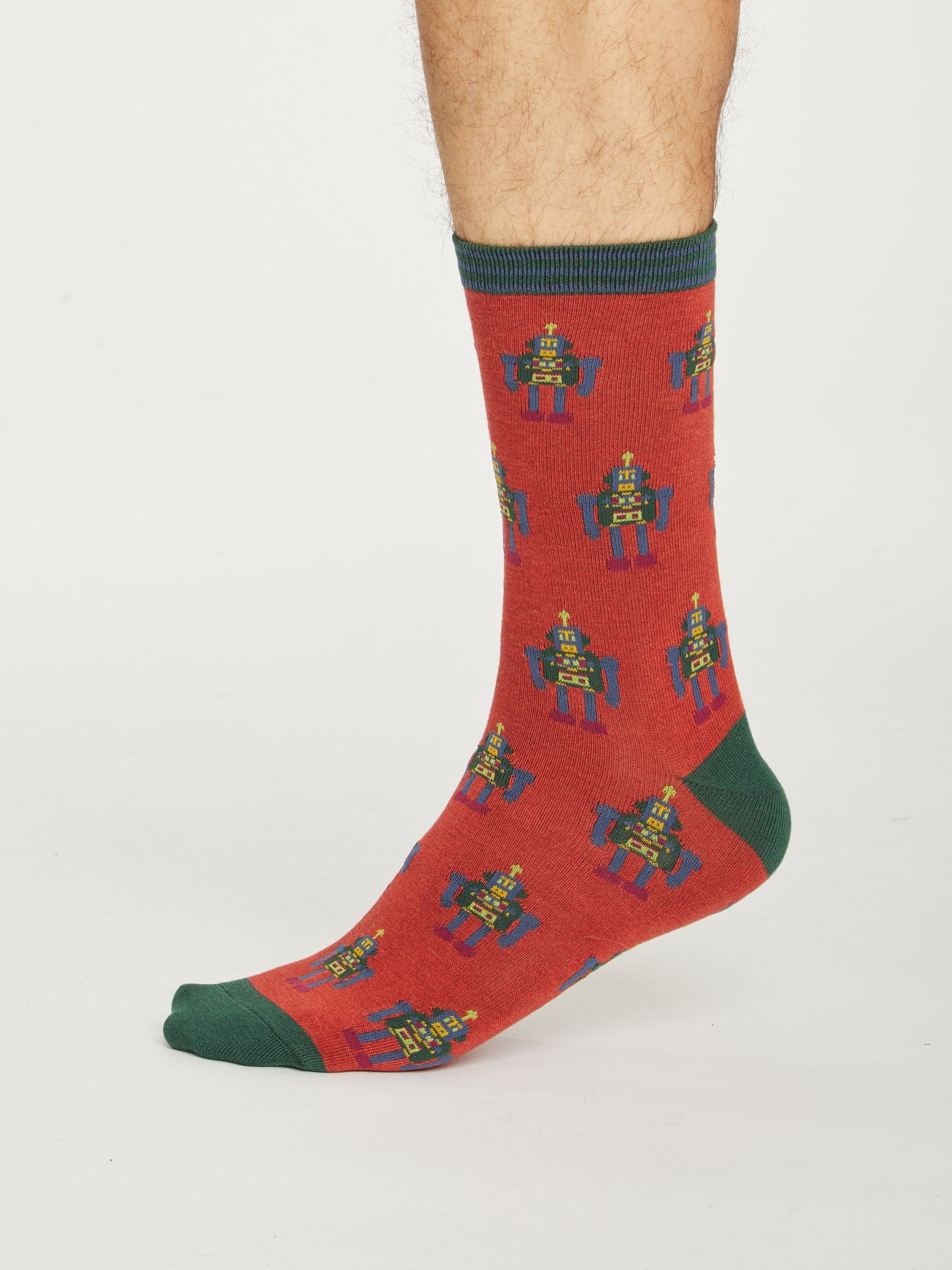 Mens Bamboo Robot Crew Sock - Grey Marl