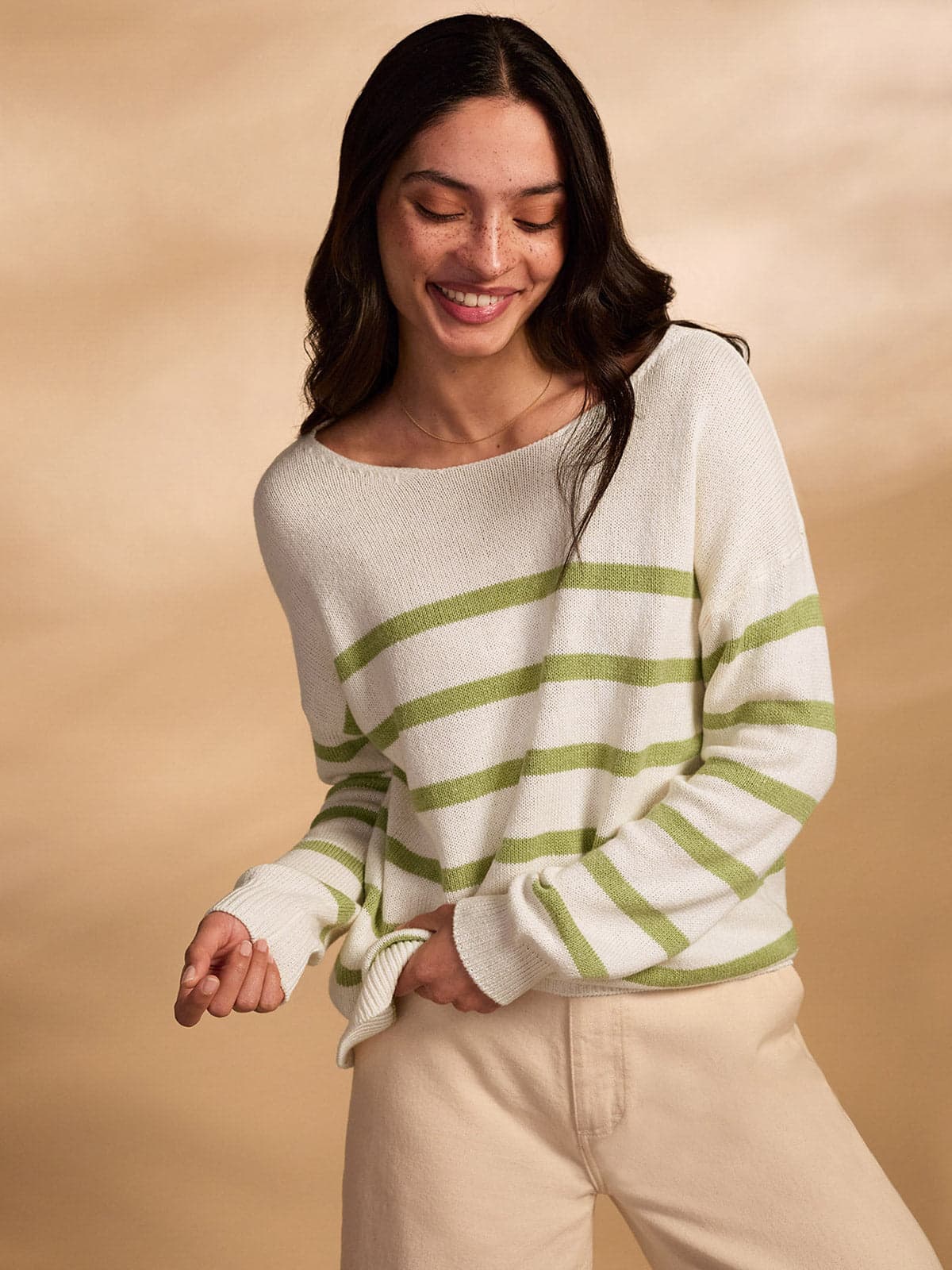 Organic Cotton Blend Gauzy Boat Neck Jumper