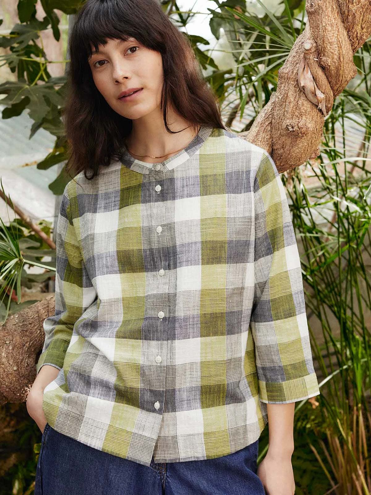 Collarless Swing Blouse