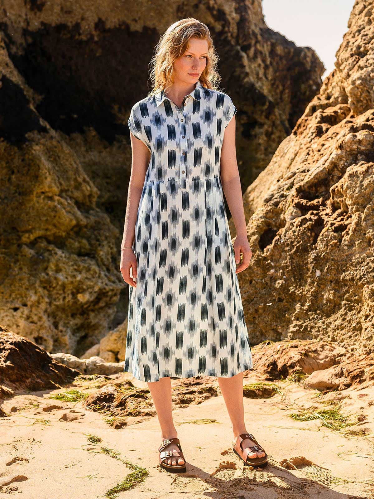 Linen Grown On Sleeve Midi Dress