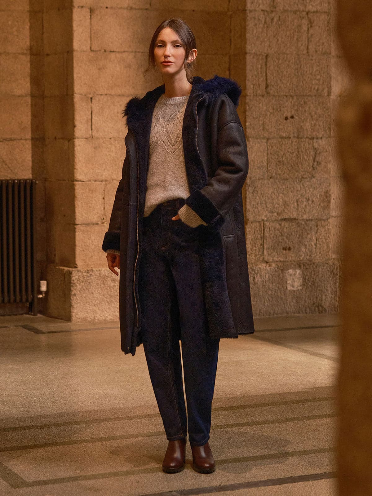Drawcord Detail Hooded Coat