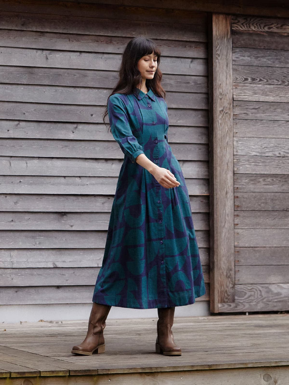 Organic Cotton Blend Pleat Detail Shirt Dress