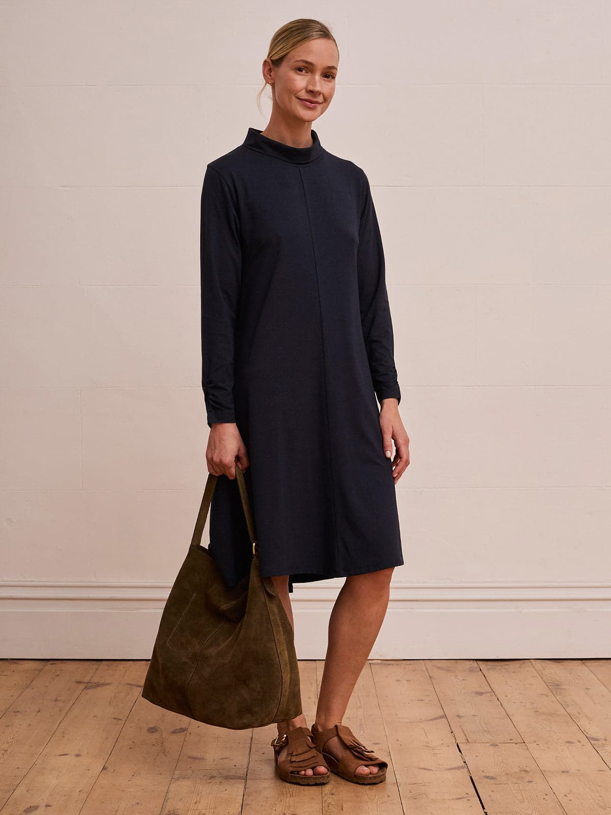 Organic Cotton Blend Roll Neck Swing Dress