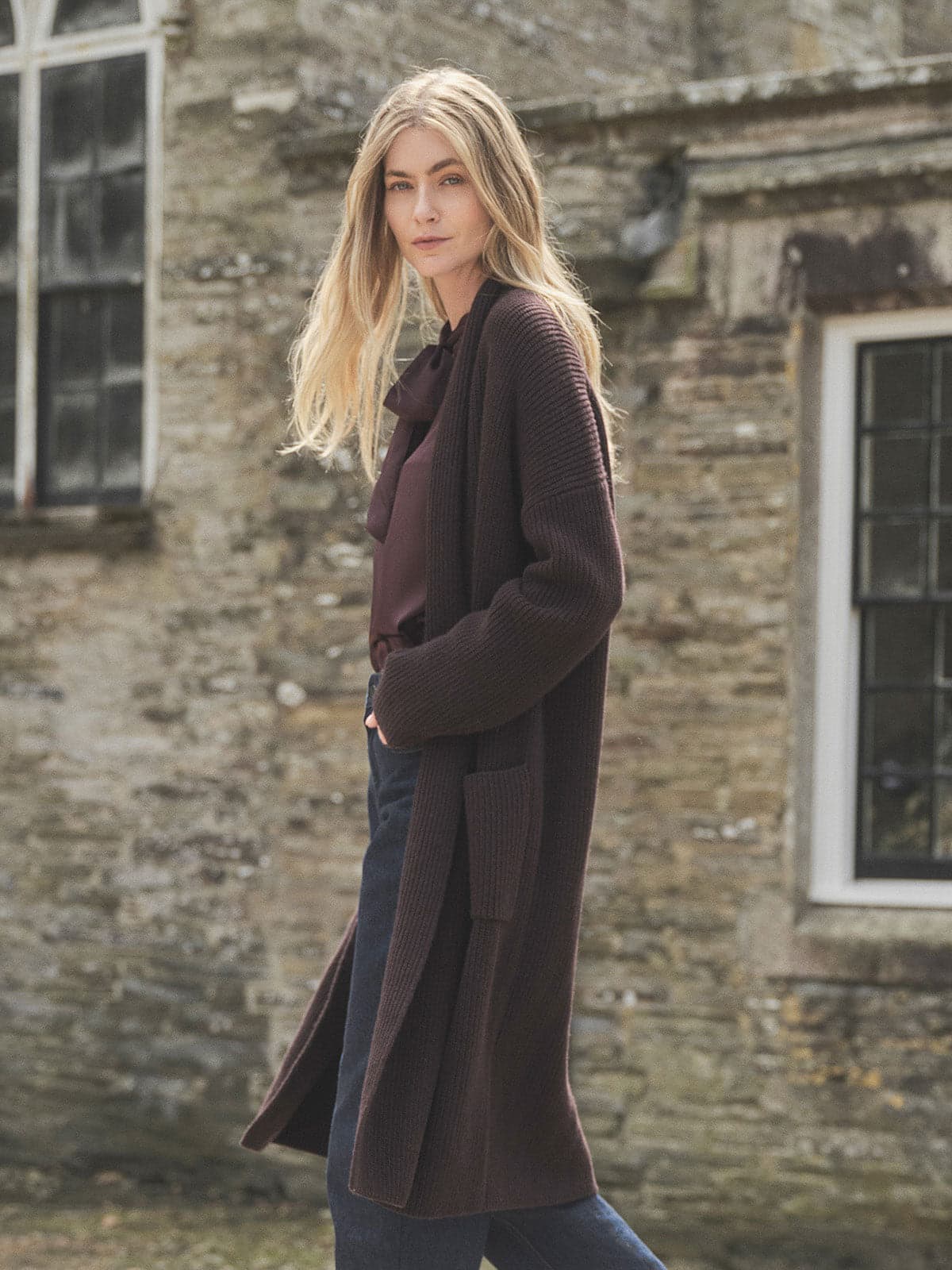 Longline Lambswool Rib Shawl Cardigan