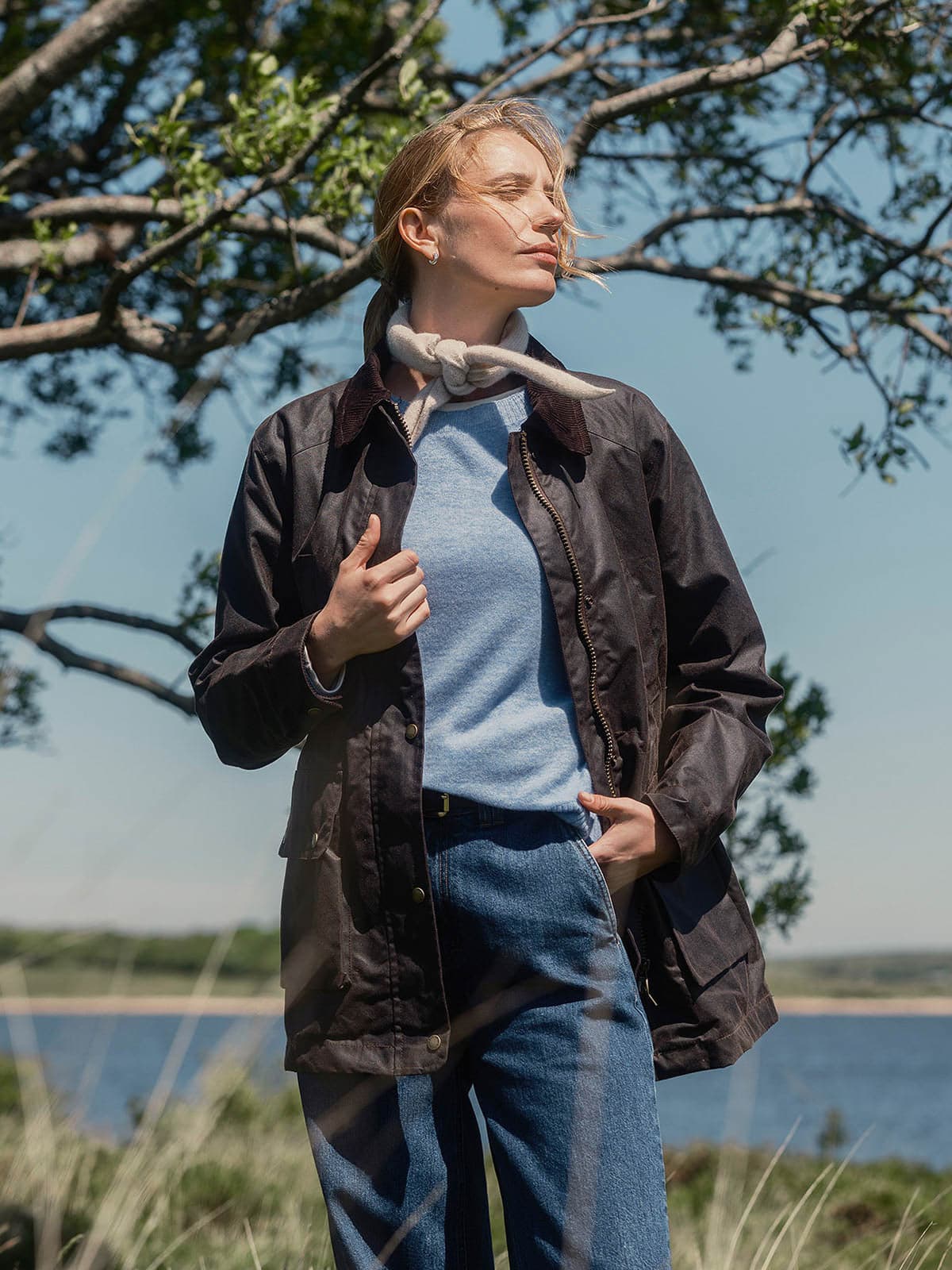 Waxed Cotton Waisted Zip Through Jacket