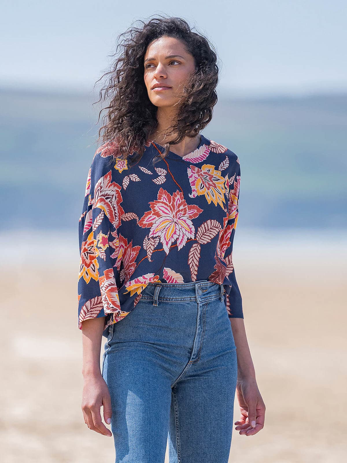 V Neck Printed Swing Top