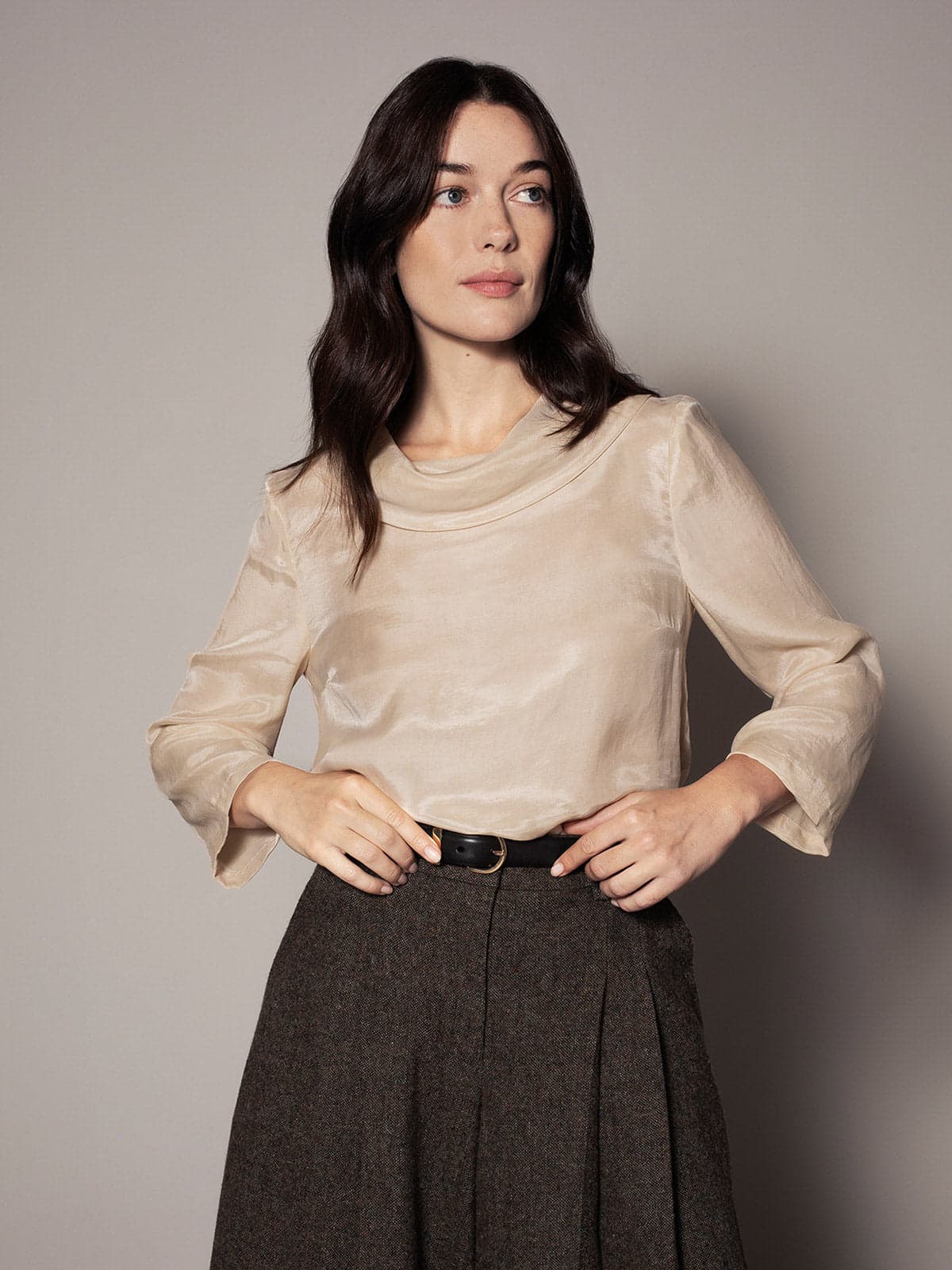 Drape Cowl Neck Satin Top