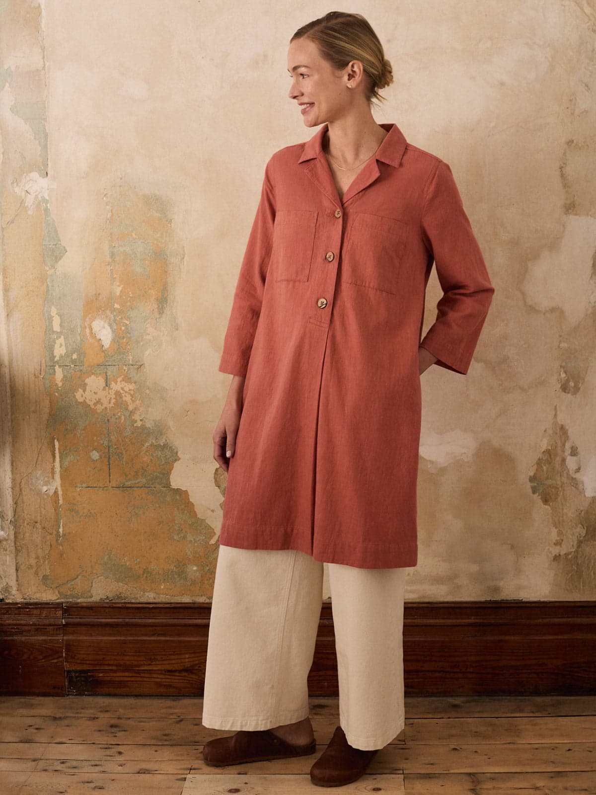 Placket Detail Knee Length Dress