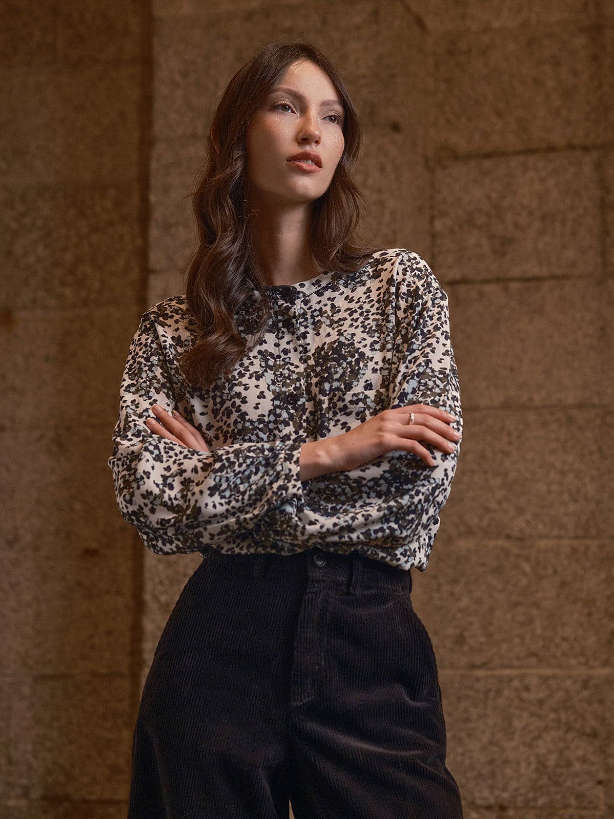 Printed Drop Shoulder Collarless Shirt