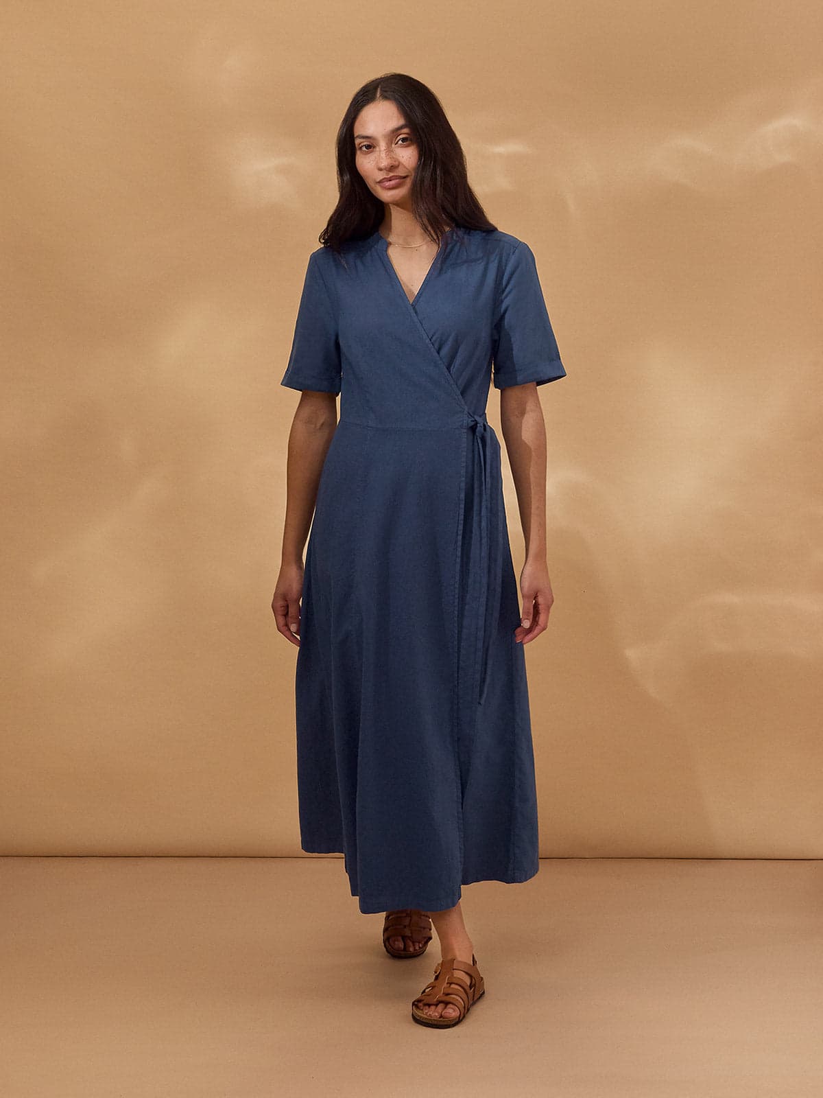 Linen Blend Wrap Midi Dress