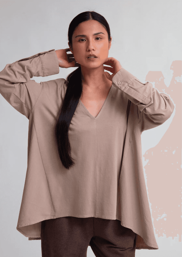 Aoife Organic Cotton Blouse in Light Taupe