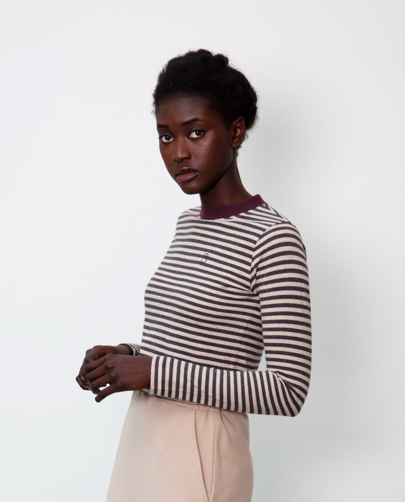 Shoba Organic Cotton Top In Charcoal & Plum