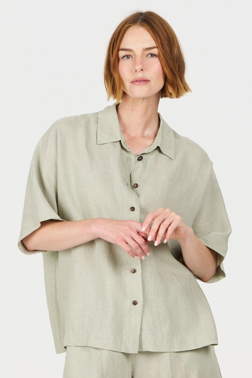 KIMONO Tencel Linen Shirt - Soft sage
