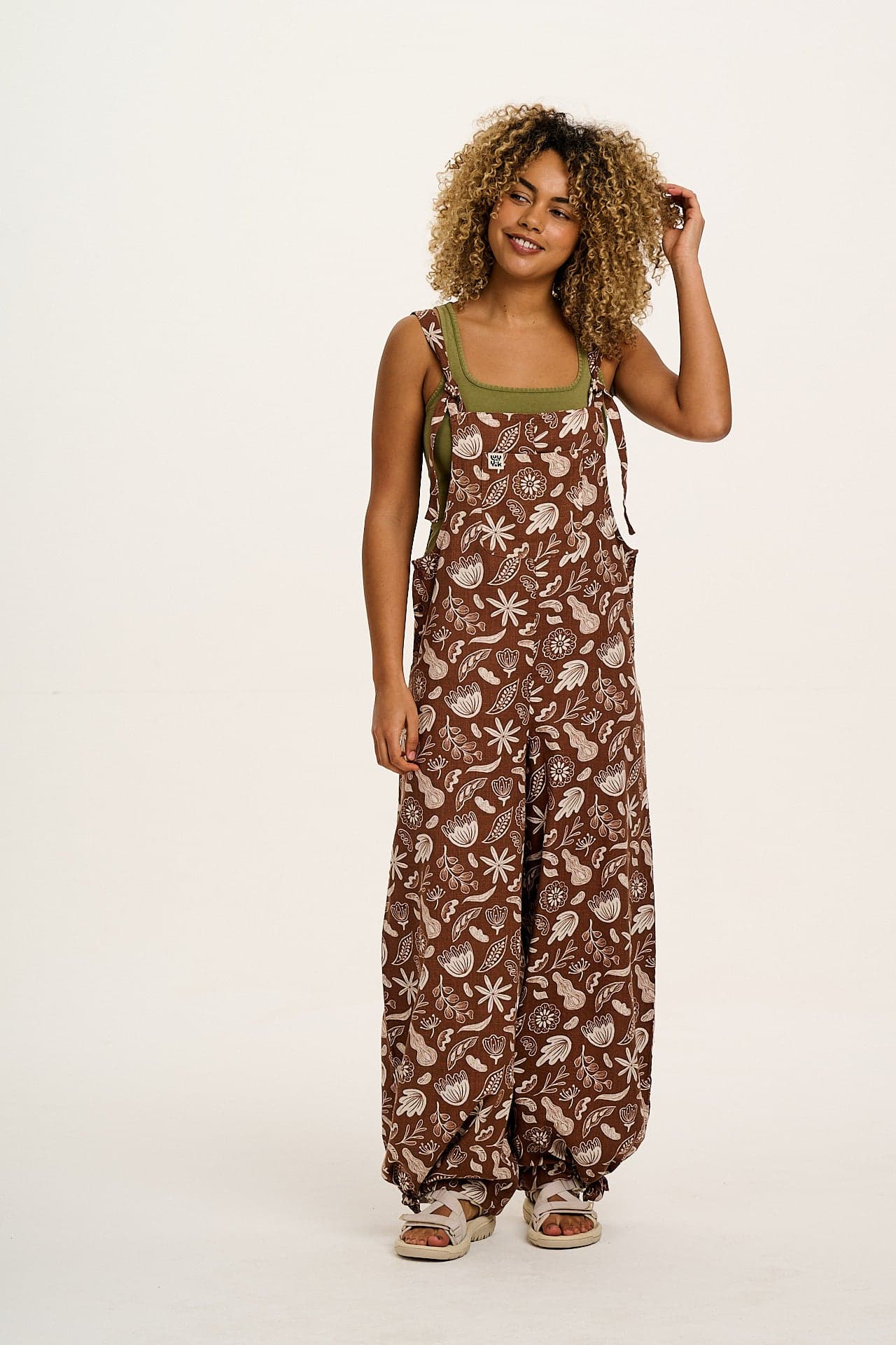 L.E. Ali - Wide Leg Cotton Dungarees in Artist Print by Wen Yee Kok
