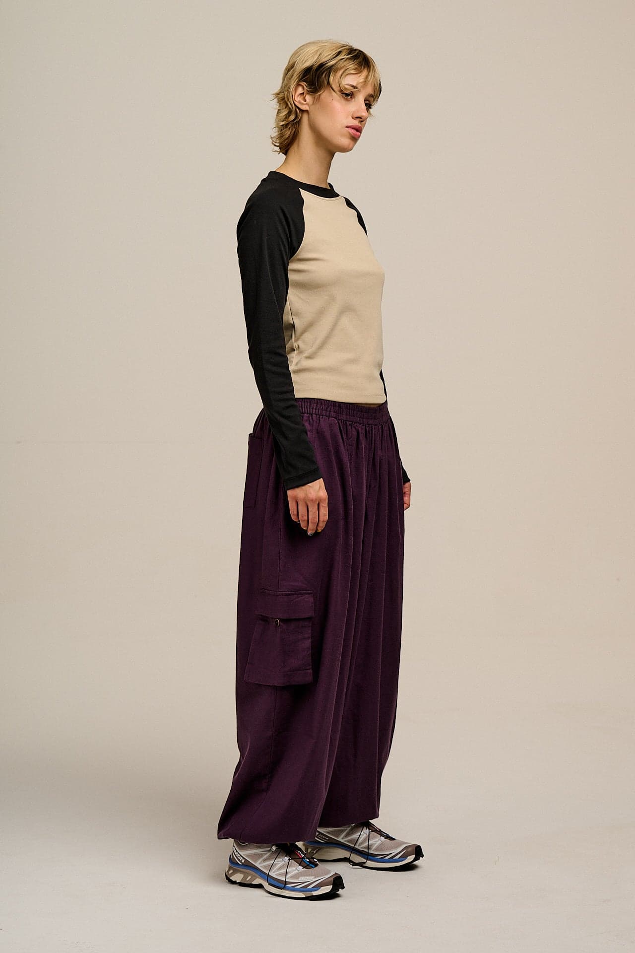 Rumi - Brushed Cotton Balloon Trousers in Plum Perfect
