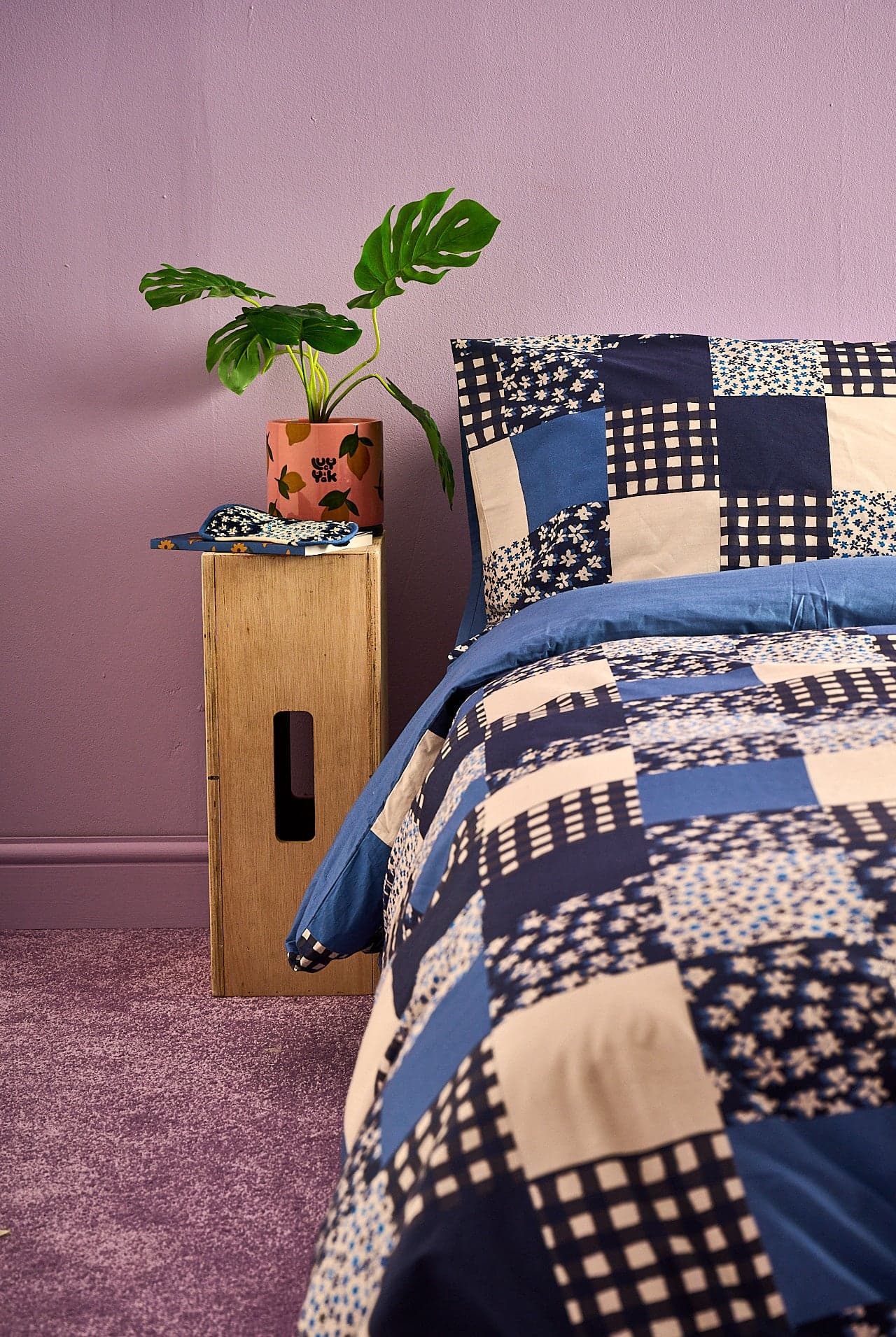 Yolanda - Soft Cotton Duvet Cover Set in Blue Patchwork Gingham